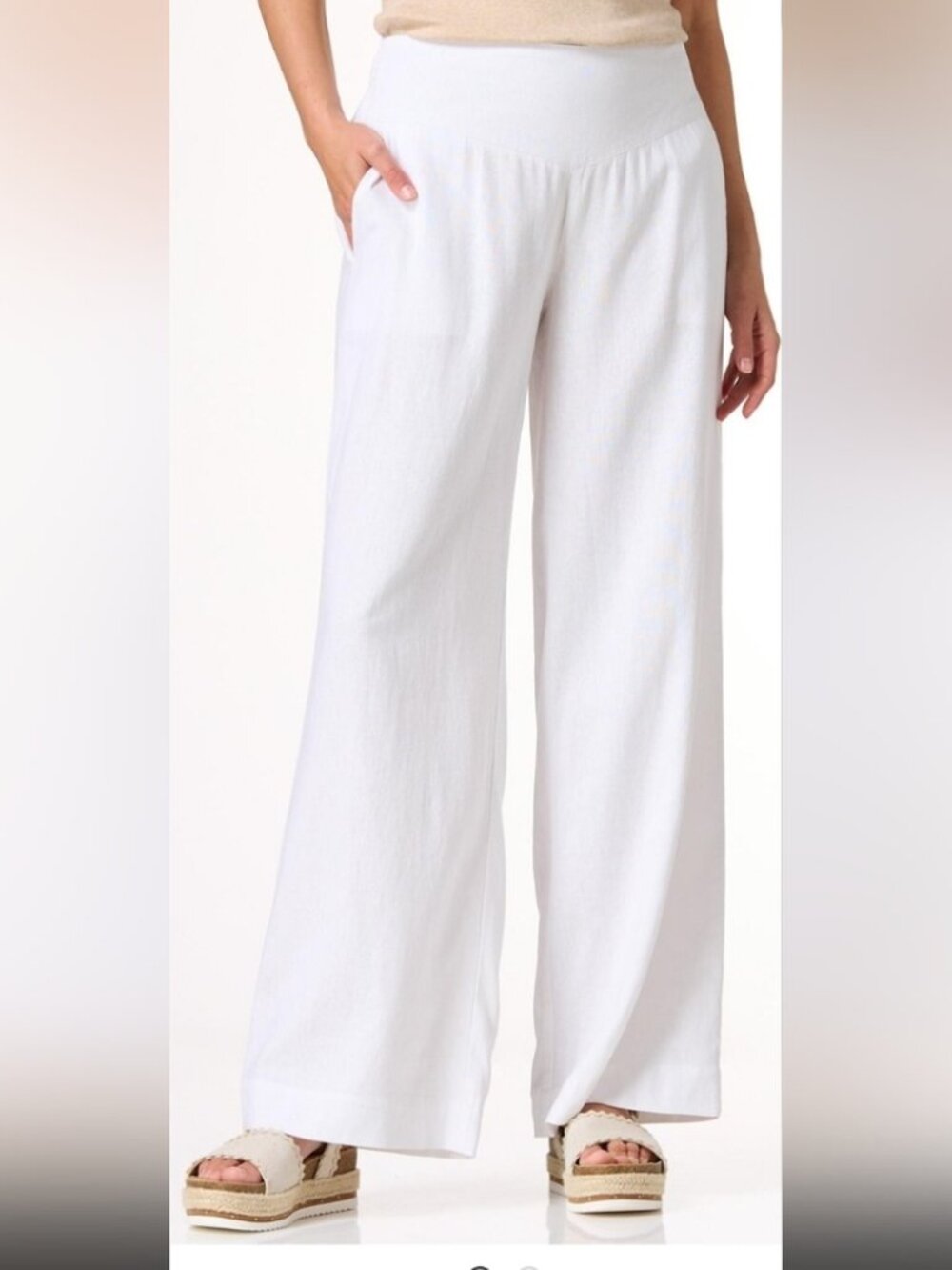 Cato White pull on linen blend wide leg pants sewn in side pockets  Size XL